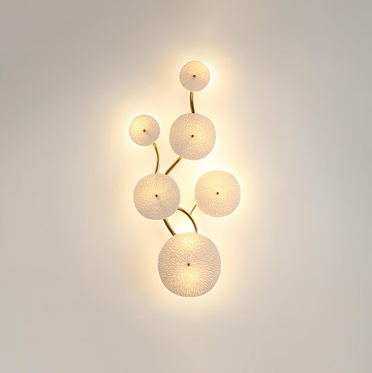 Wall Sconce, White Ceramic Lotus Petals, Gold Spine, G4 Hardwired