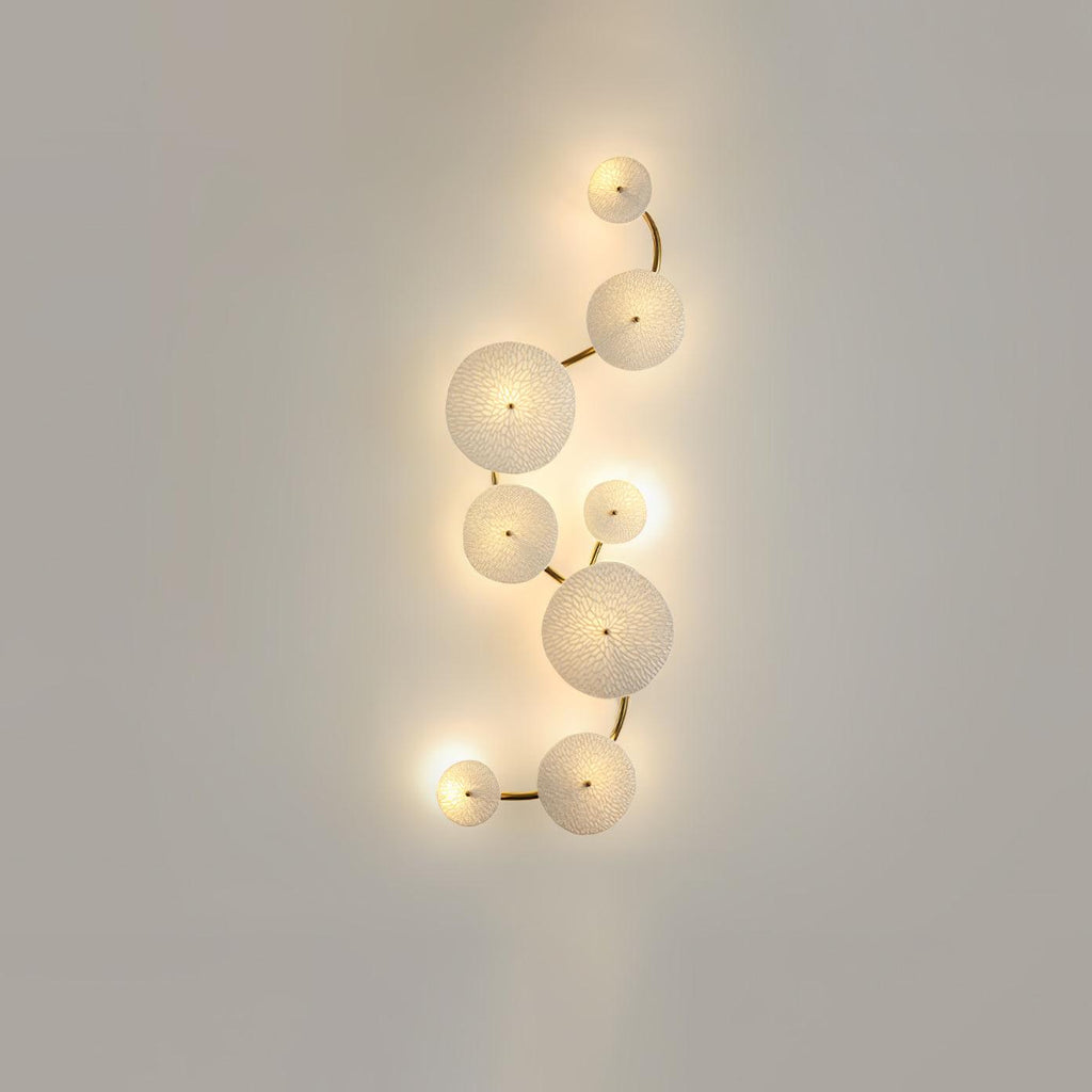 Wall Sconce, White Ceramic Lotus Petals, Gold Spine, G4 Hardwired