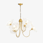 Chandelier, Frosted Leaf Glass Shades, Gold Frame, E27
