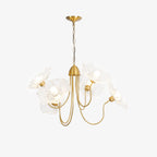 Chandelier, Frosted Leaf Glass Shades, Gold Frame, E27