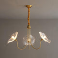 Chandelier, Frosted Leaf Glass Shades, Gold Frame, E27