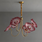 Chandelier, Frosted Leaf Glass Shades, Gold Frame, E27