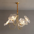 Chandelier, Frosted Leaf Glass Shades, Gold Frame, E27
