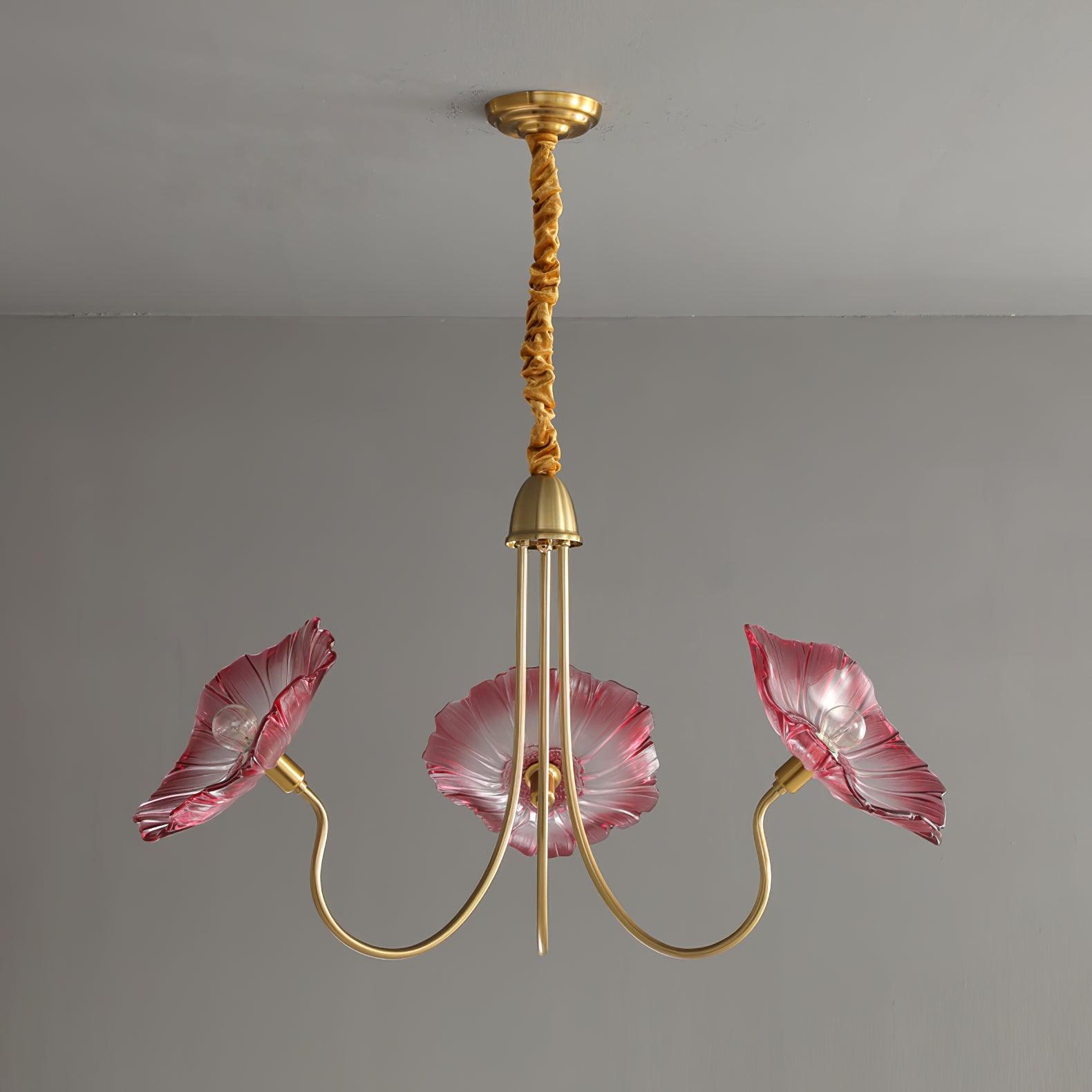 Chandelier, Frosted Leaf Glass Shades, Gold Frame, E27