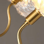 Chandelier, Frosted Leaf Glass Shades, Gold Frame, E27