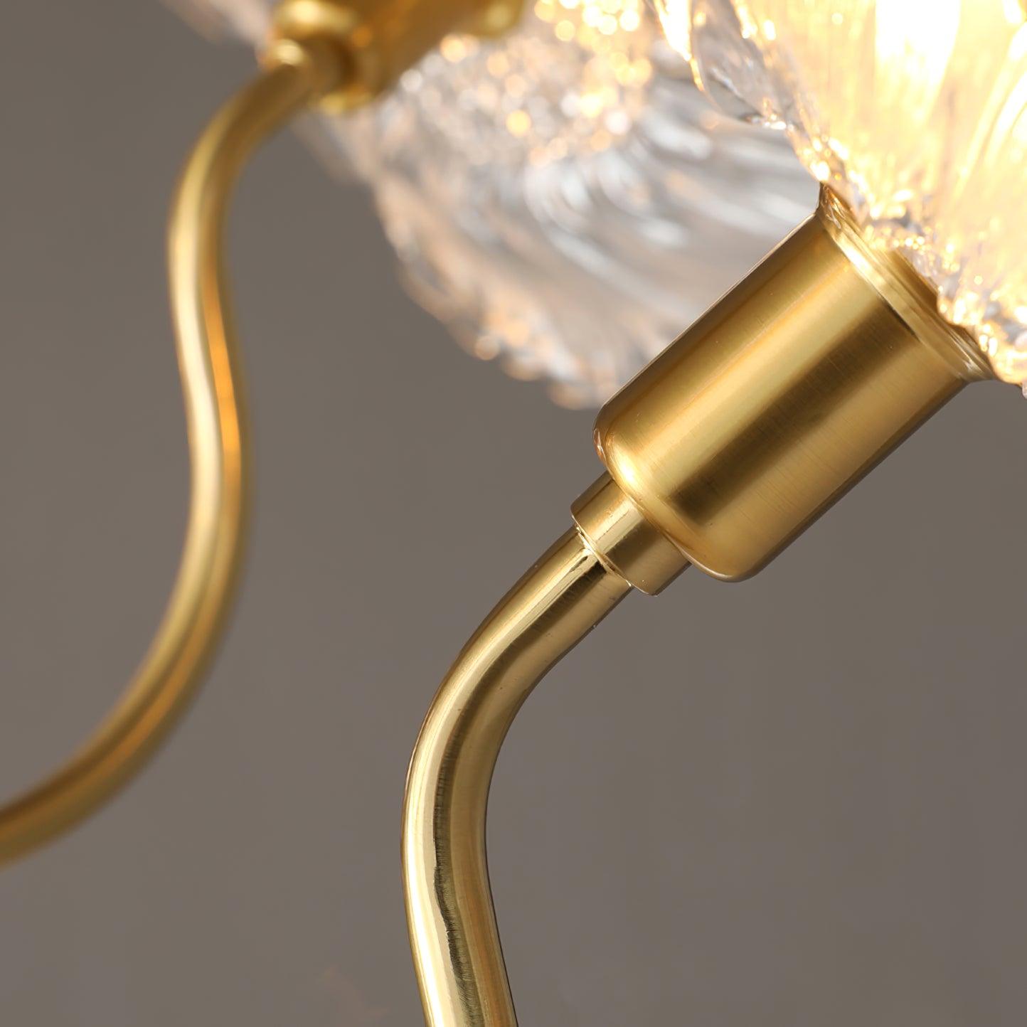 Chandelier, Frosted Leaf Glass Shades, Gold Frame, E27
