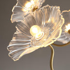 Chandelier, Frosted Leaf Glass Shades, Gold Frame, E27