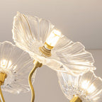 Chandelier, Frosted Leaf Glass Shades, Gold Frame, E27