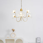Chandelier, Frosted Leaf Glass Shades, Gold Frame, E27