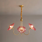 Chandelier, Frosted Leaf Glass Shades, Gold Frame, E27