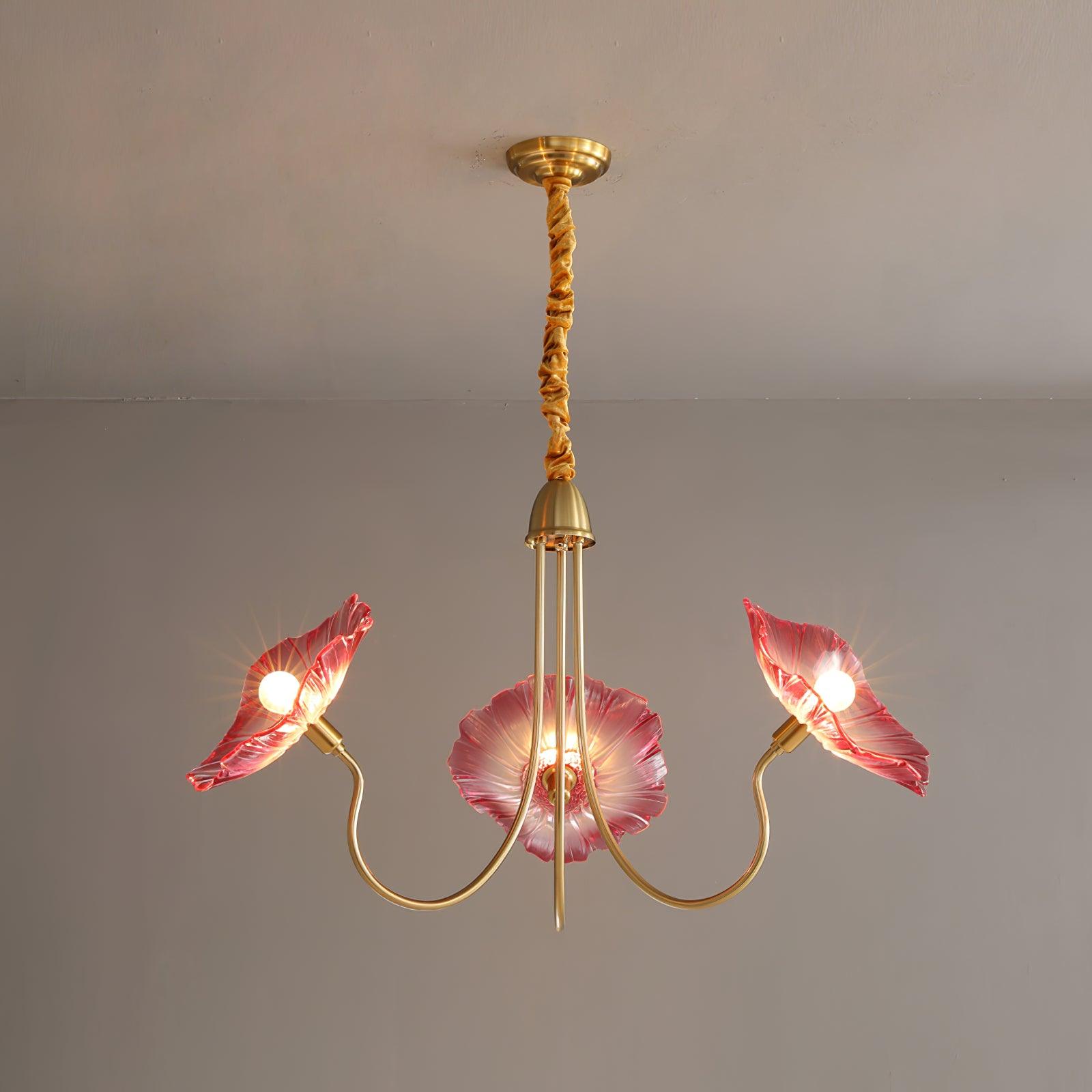 Chandelier, Frosted Leaf Glass Shades, Gold Frame, E27