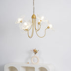Chandelier, Frosted Leaf Glass Shades, Gold Frame, E27