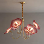 Chandelier, Frosted Leaf Glass Shades, Gold Frame, E27