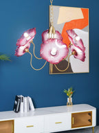 Chandelier, Frosted Leaf Glass Shades, Gold Frame, E27
