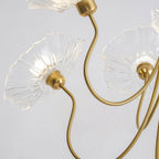 Chandelier, Frosted Leaf Glass Shades, Gold Frame, E27