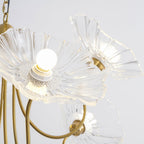 Chandelier, Frosted Leaf Glass Shades, Gold Frame, E27