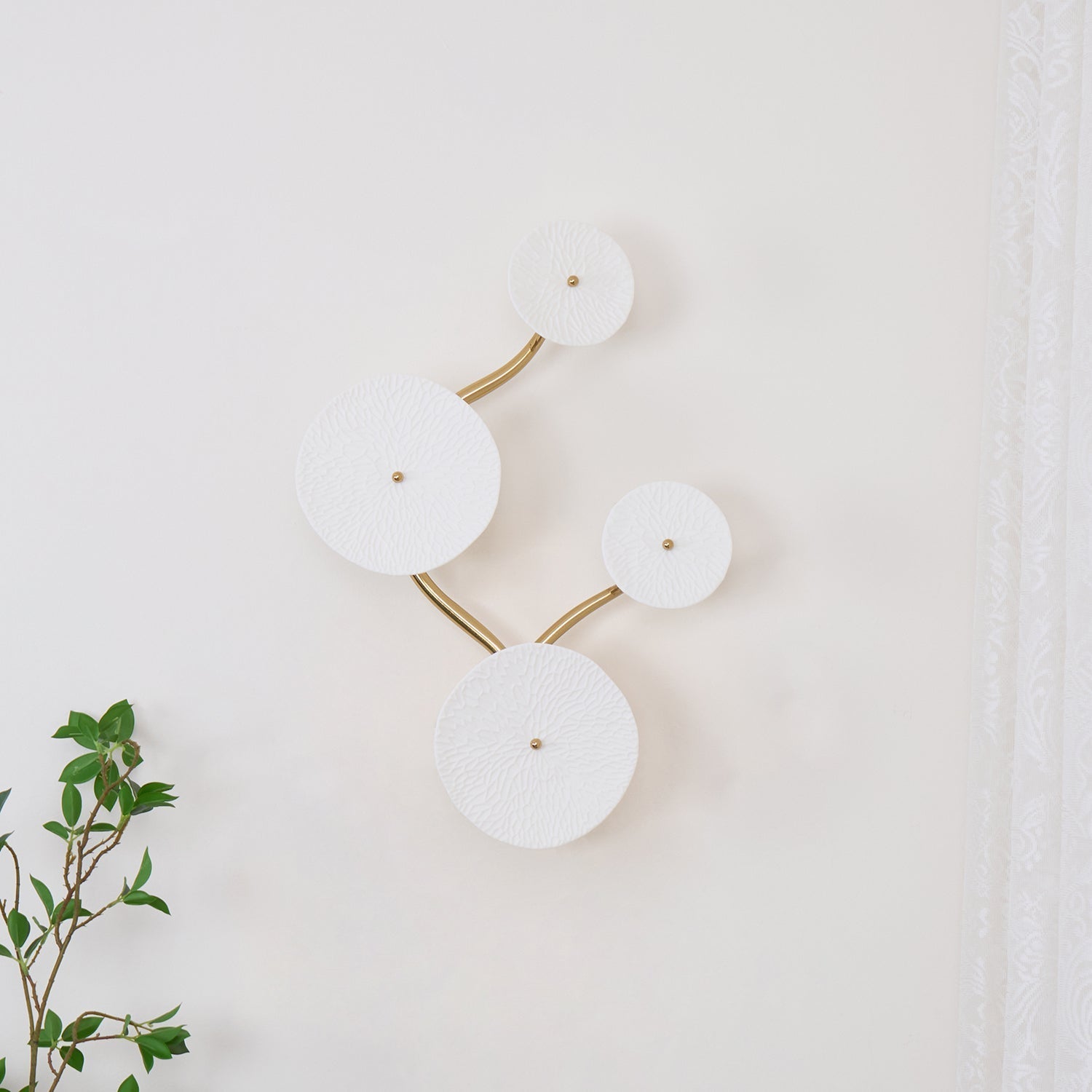 Wall Sconce, White Ceramic Lotus Petals, Gold Spine, G4 Hardwired