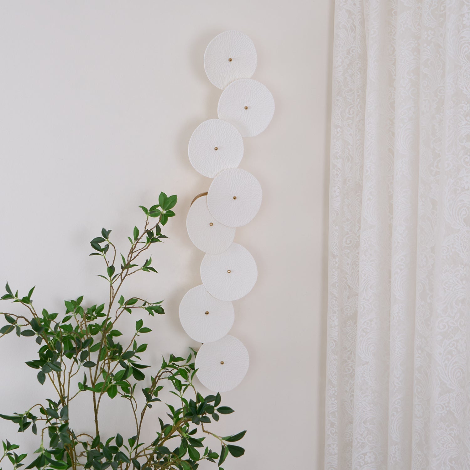 Wall Sconce, White Ceramic Lotus Petals, Gold Spine, G4 Hardwired