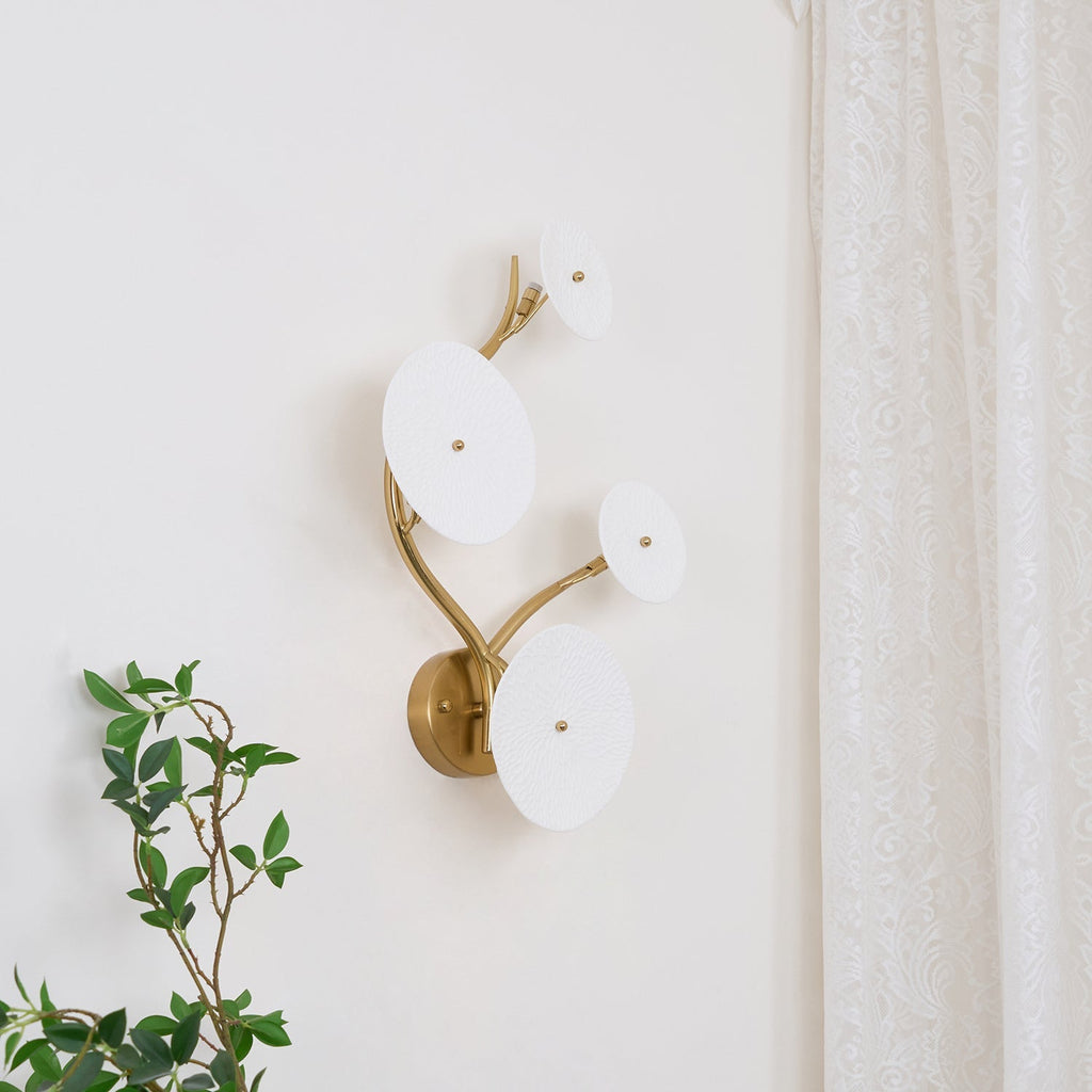 Wall Sconce, White Ceramic Lotus Petals, Gold Spine, G4 Hardwired