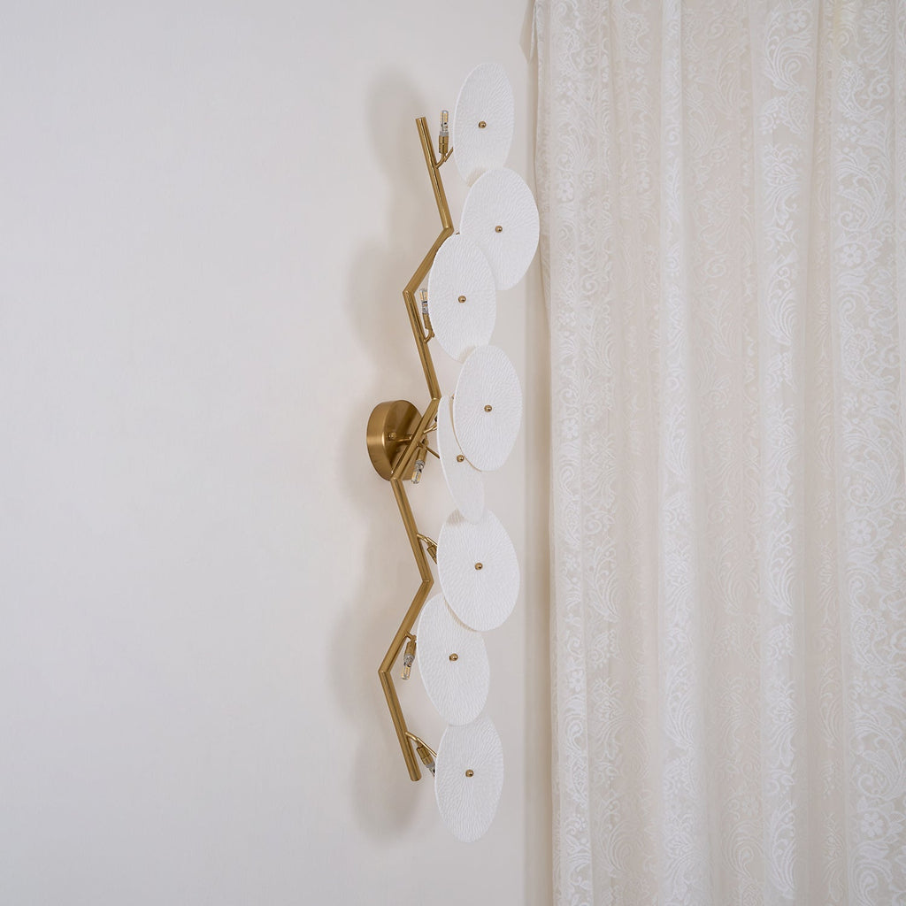 Wall Sconce, White Ceramic Lotus Petals, Gold Spine, G4 Hardwired