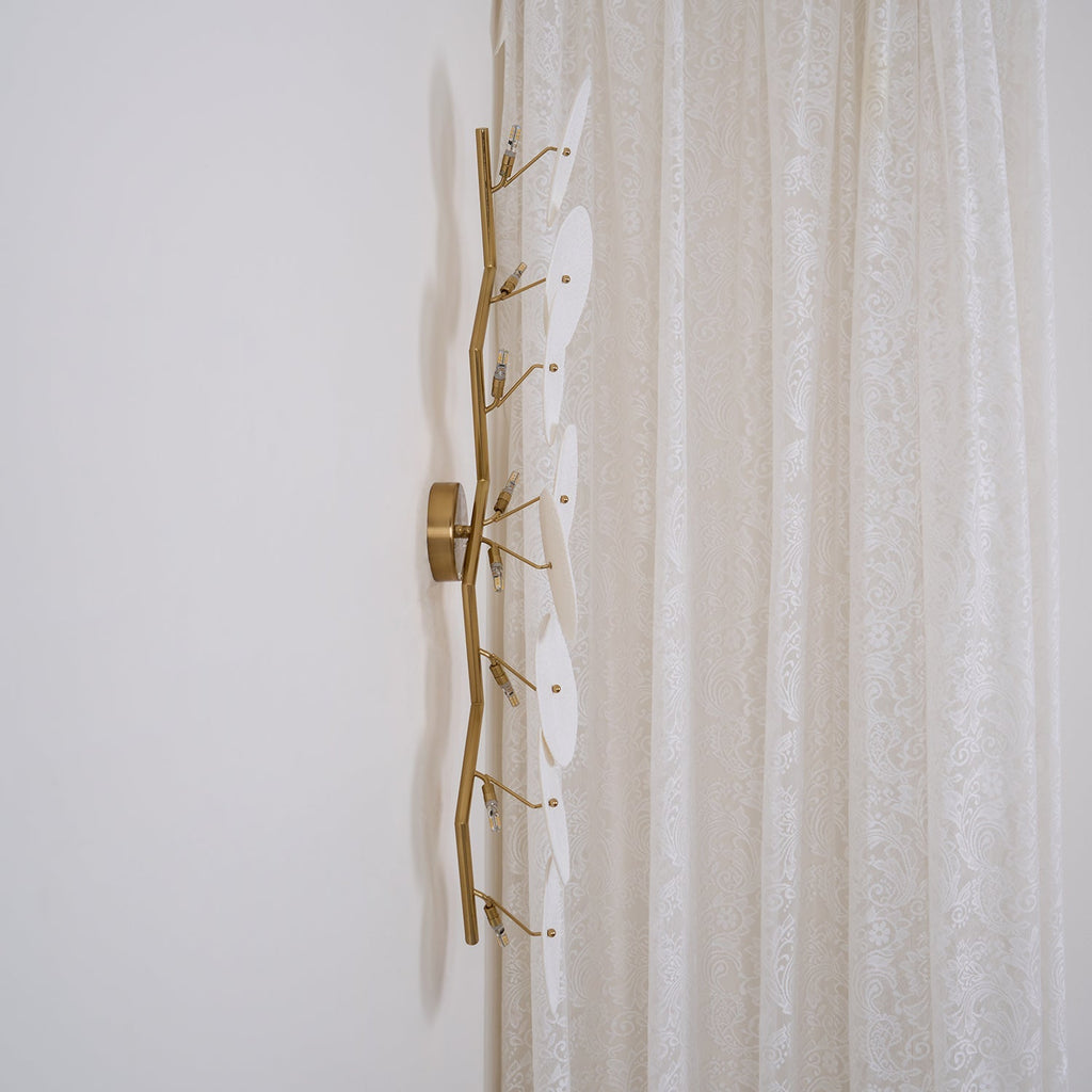 Wall Sconce, White Ceramic Lotus Petals, Gold Spine, G4 Hardwired