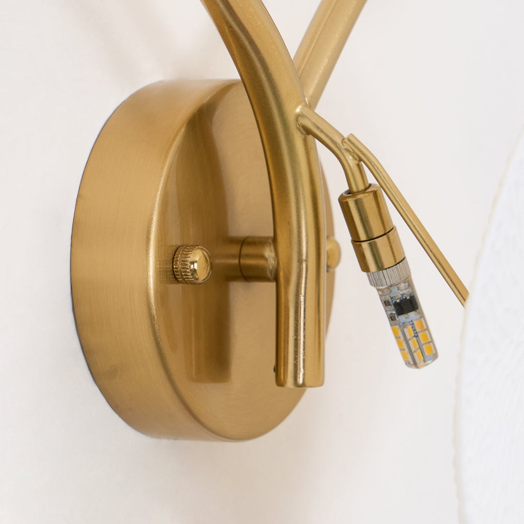 Wall Sconce, White Ceramic Lotus Petals, Gold Spine, G4 Hardwired