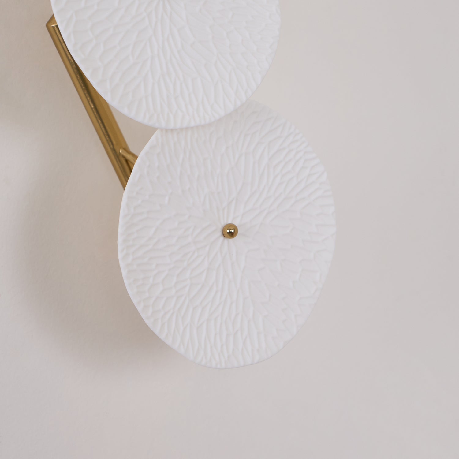 Wall Sconce, White Ceramic Lotus Petals, Gold Spine, G4 Hardwired