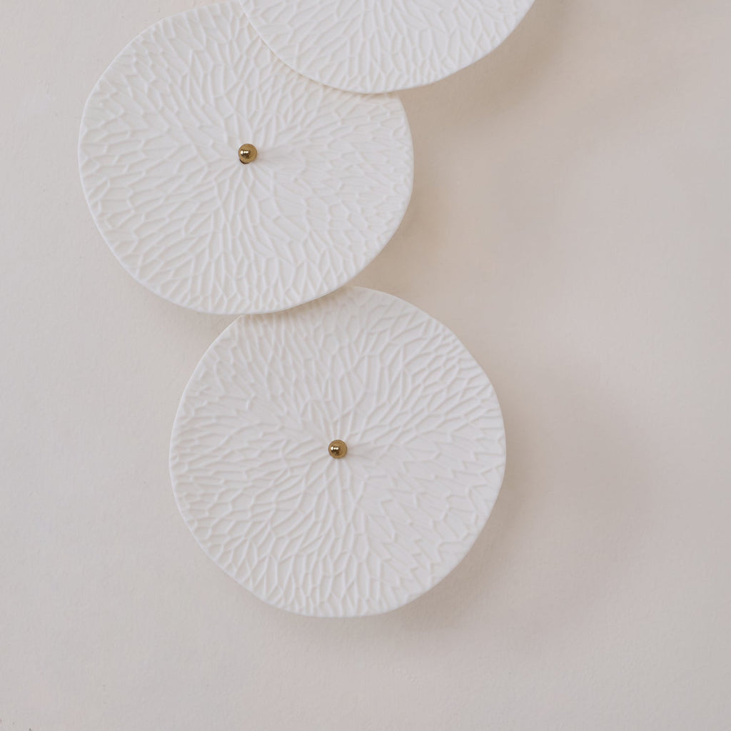 Wall Sconce, White Ceramic Lotus Petals, Gold Spine, G4 Hardwired