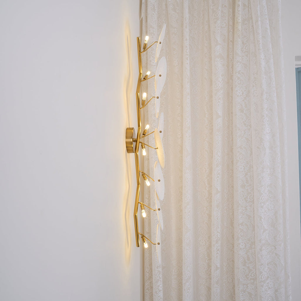 Wall Sconce, White Ceramic Lotus Petals, Gold Spine, G4 Hardwired
