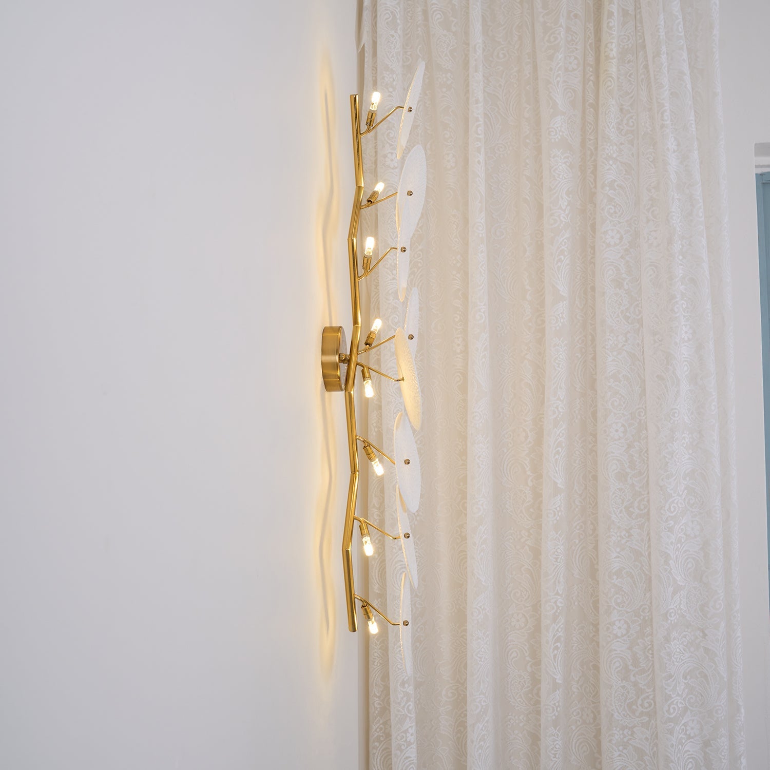 Wall Sconce, White Ceramic Lotus Petals, Gold Spine, G4 Hardwired