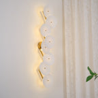 Wall Sconce, White Ceramic Lotus Petals, Gold Spine, G4 Hardwired
