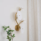 Wall Sconce, White Ceramic Lotus Petals, Gold Spine, G4 Hardwired