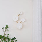 Wall Sconce, White Ceramic Lotus Petals, Gold Spine, G4 Hardwired