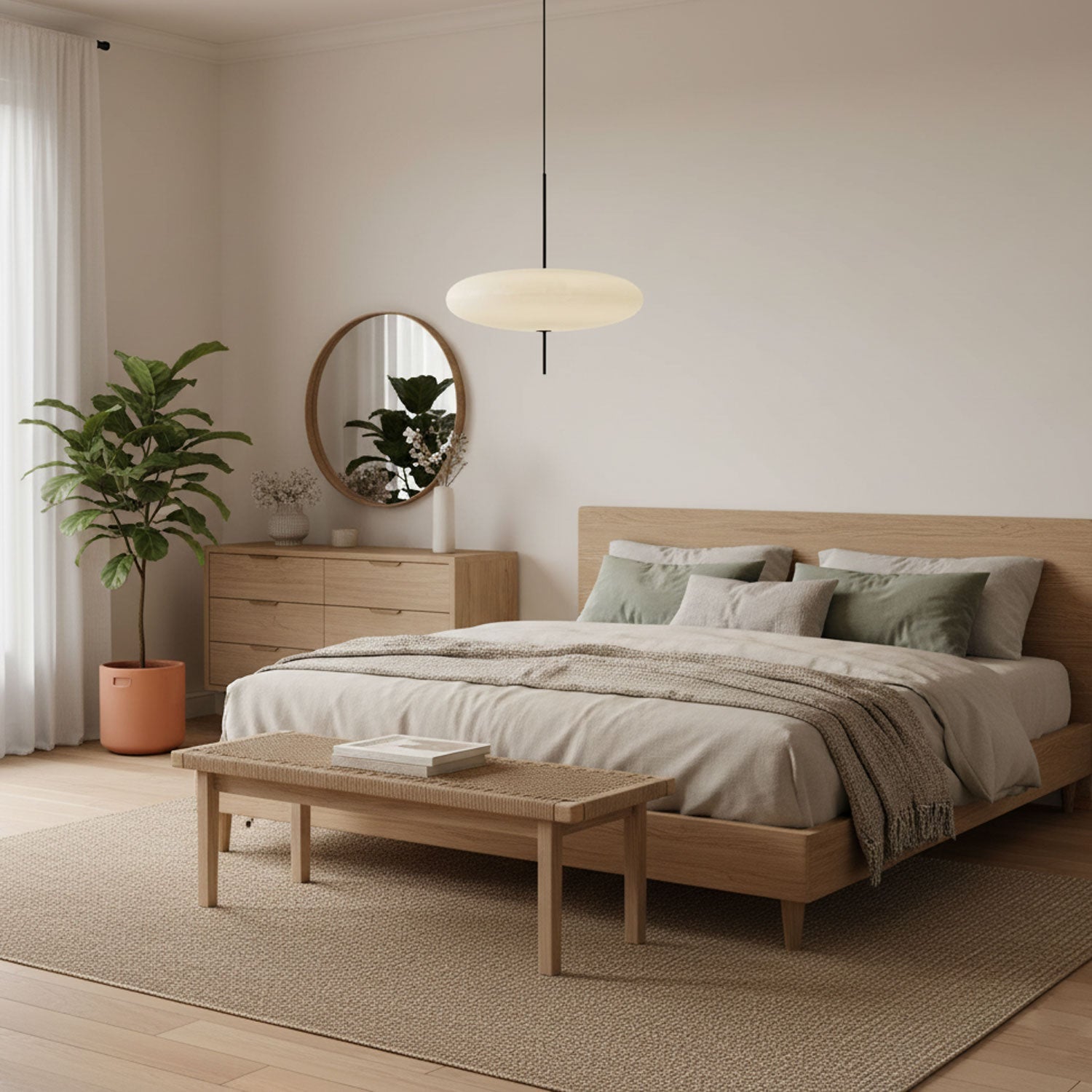 Opal Disc Pendant Light, Opalescent Shade, Black or White, E26/E27