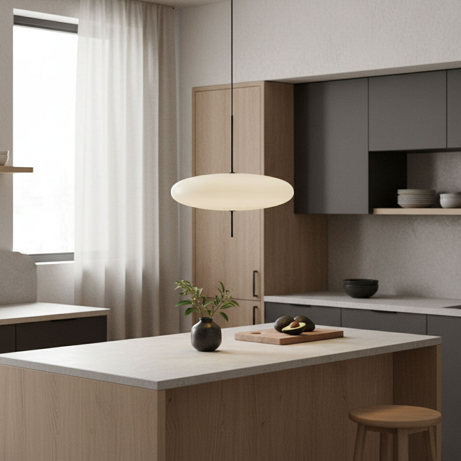 Opal Disc Pendant Light, Opalescent Shade, Black or White, E26/E27