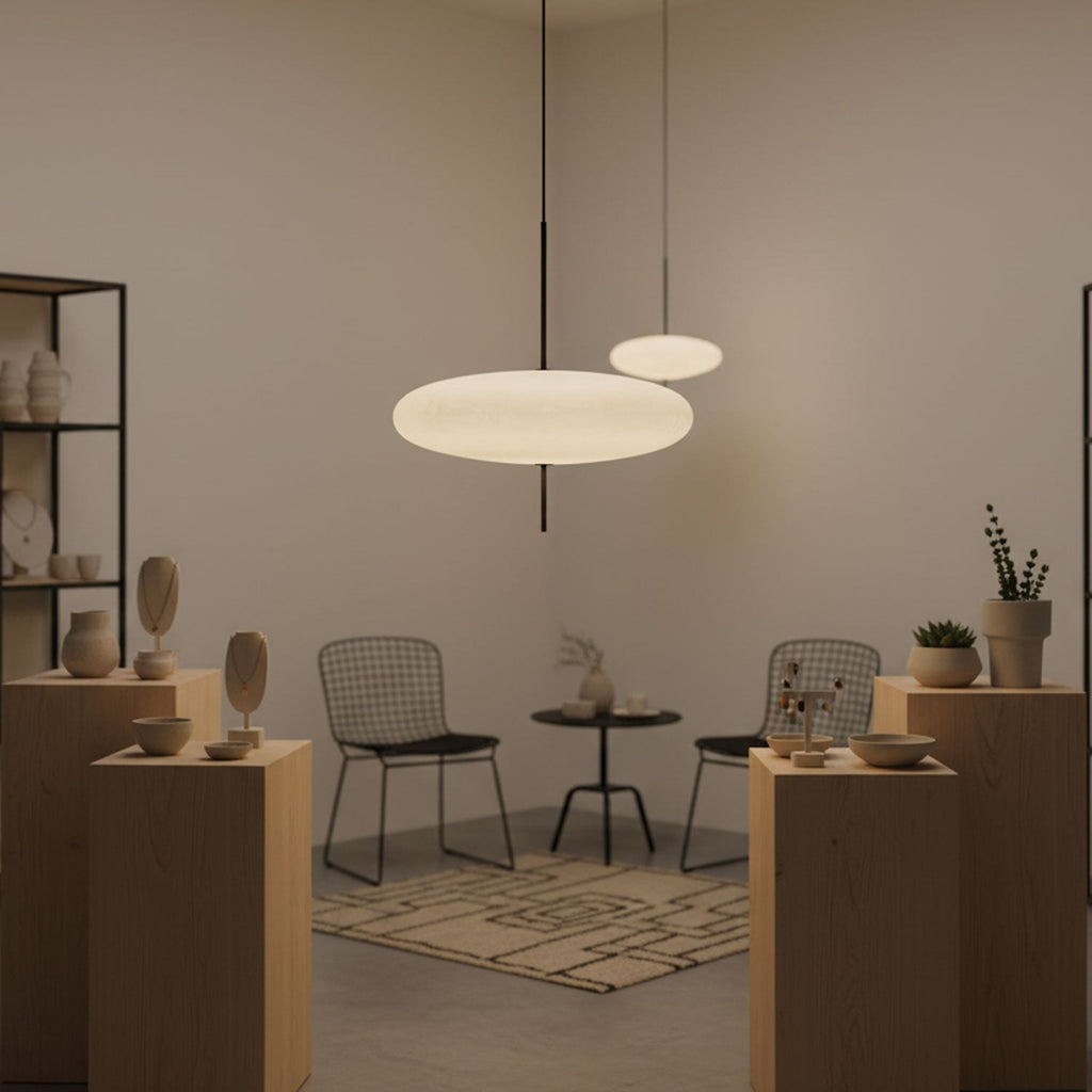 Opal Disc Pendant Light, Opalescent Shade, Black or White, E26/E27