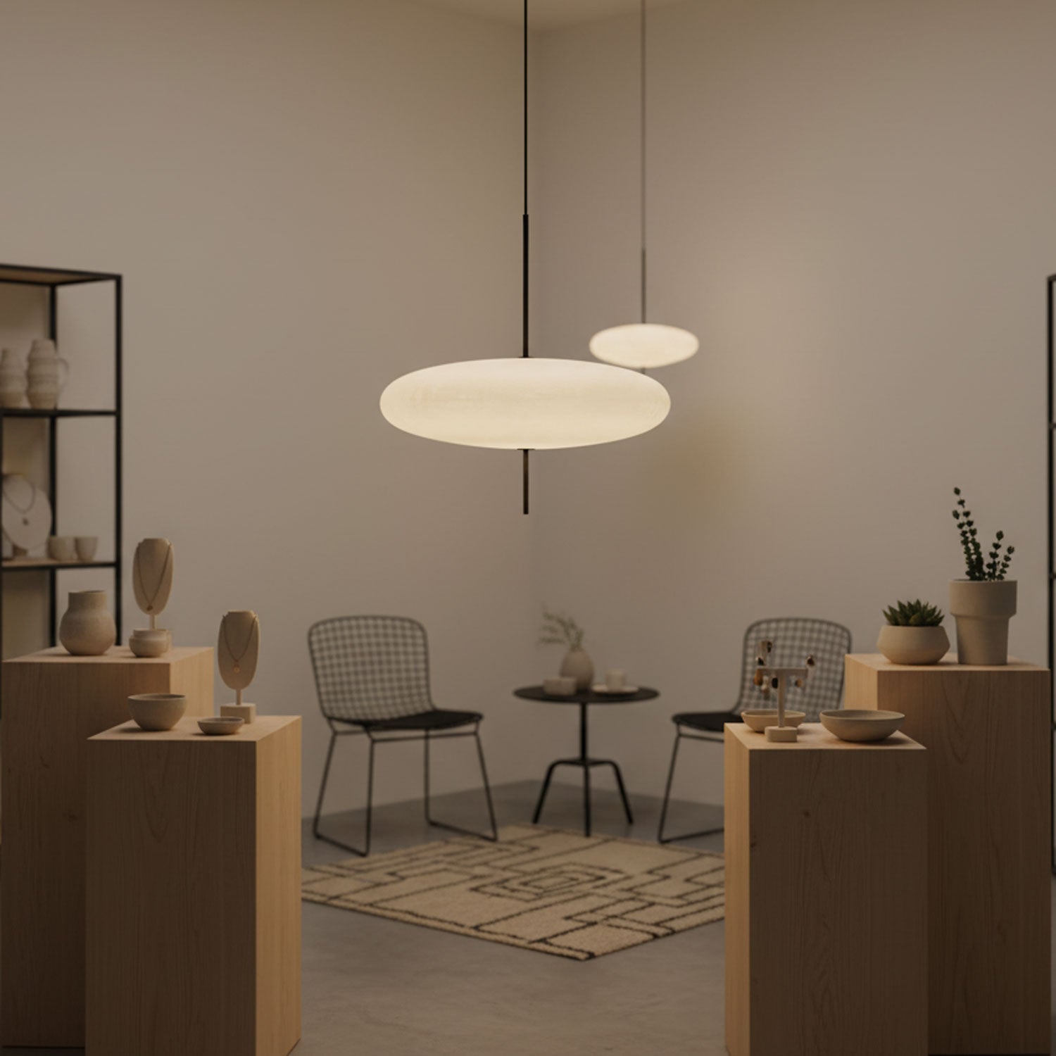 Opal Disc Pendant Light, Opalescent Shade, Black or White, E26/E27