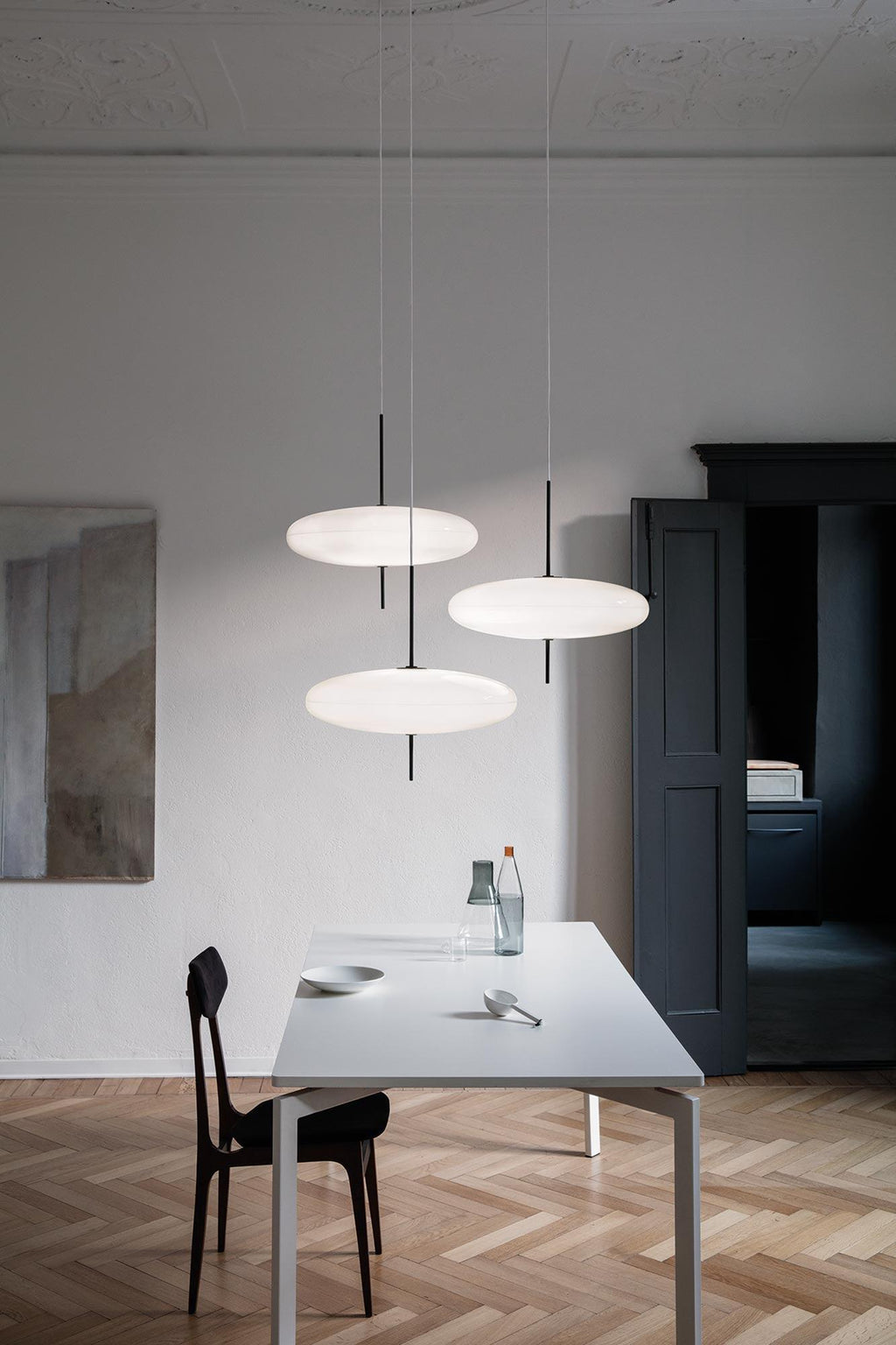 Opal Disc Pendant Light, Opalescent Shade, Black or White, E26/E27