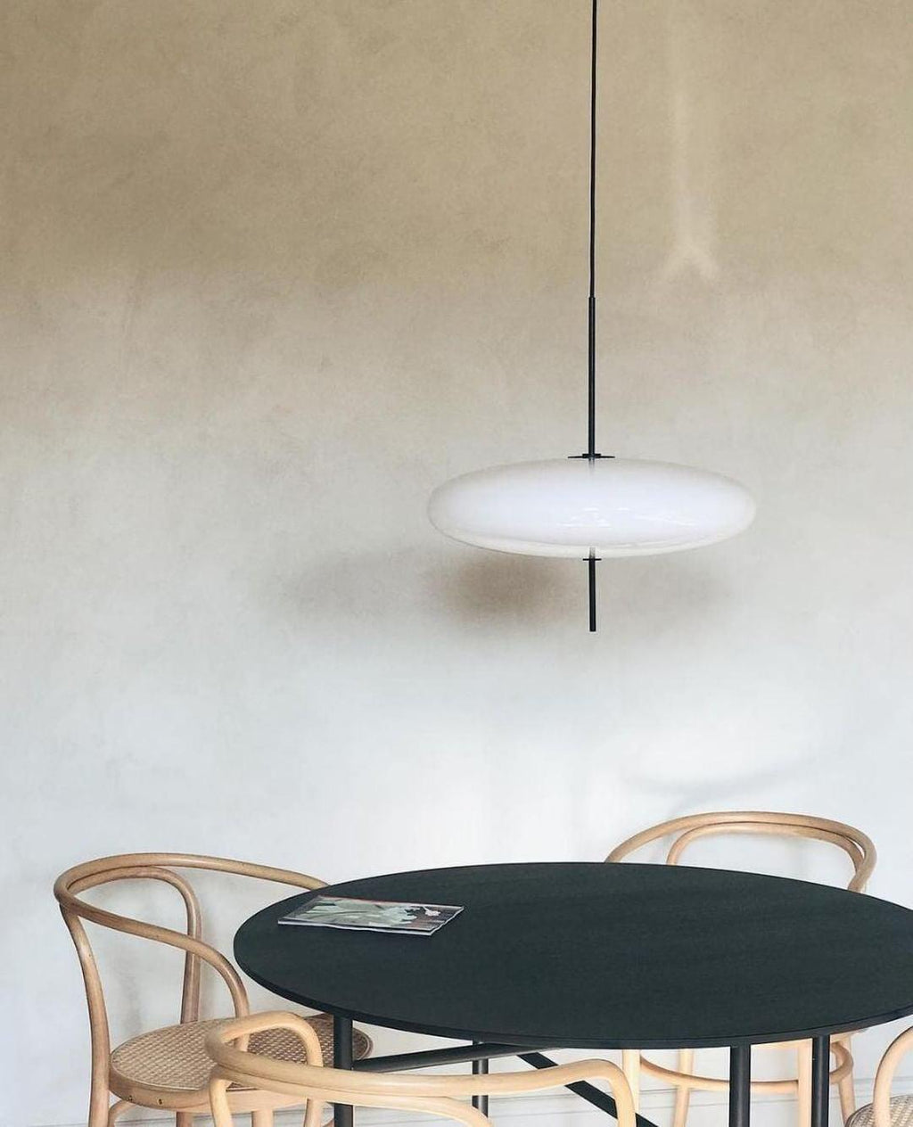 Opal Disc Pendant Light, Opalescent Shade, Black or White, E26/E27
