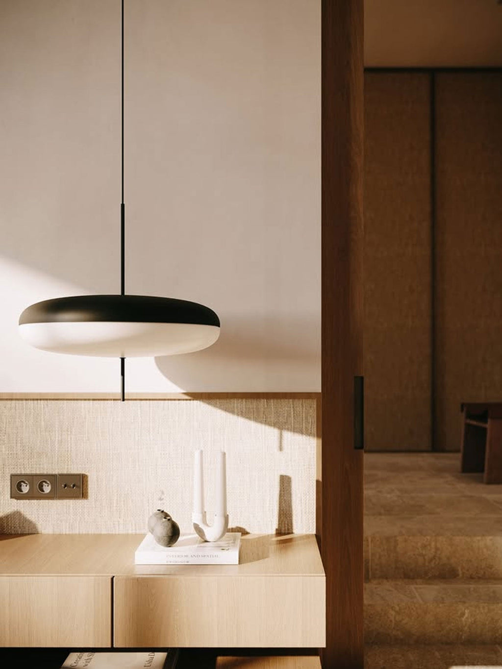 Opal Disc Pendant Light, Opalescent Shade, Black or White, E26/E27