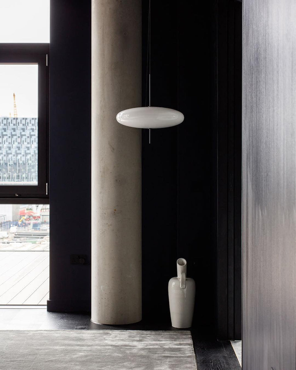 Opal Disc Pendant Light, Opalescent Shade, Black or White, E26/E27