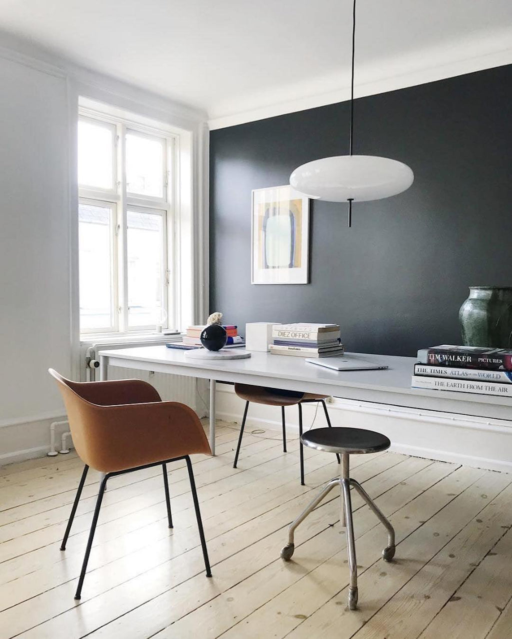 Opal Disc Pendant Light, Opalescent Shade, Black or White, E26/E27