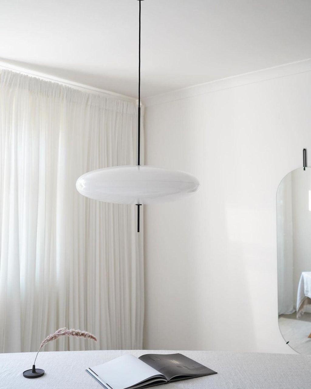 Opal Disc Pendant Light, Opalescent Shade, Black or White, E26/E27