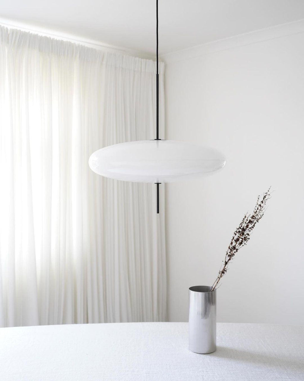 Opal Disc Pendant Light, Opalescent Shade, Black or White, E26/E27
