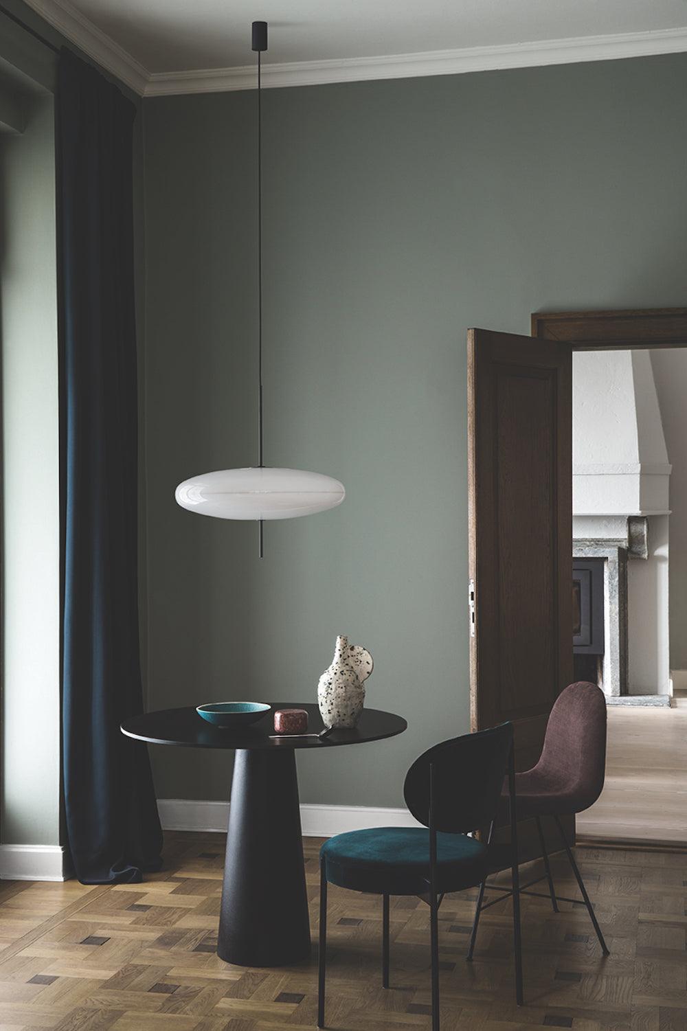 Opal Disc Pendant Light, Opalescent Shade, Black or White, E26/E27