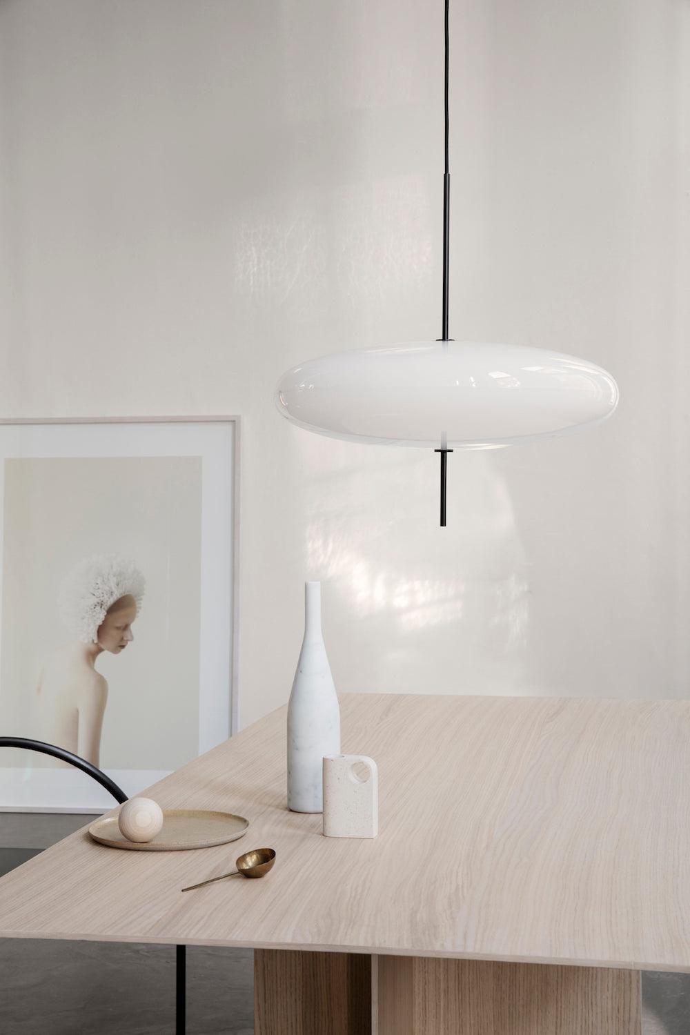 Opal Disc Pendant Light, Opalescent Shade, Black or White, E26/E27