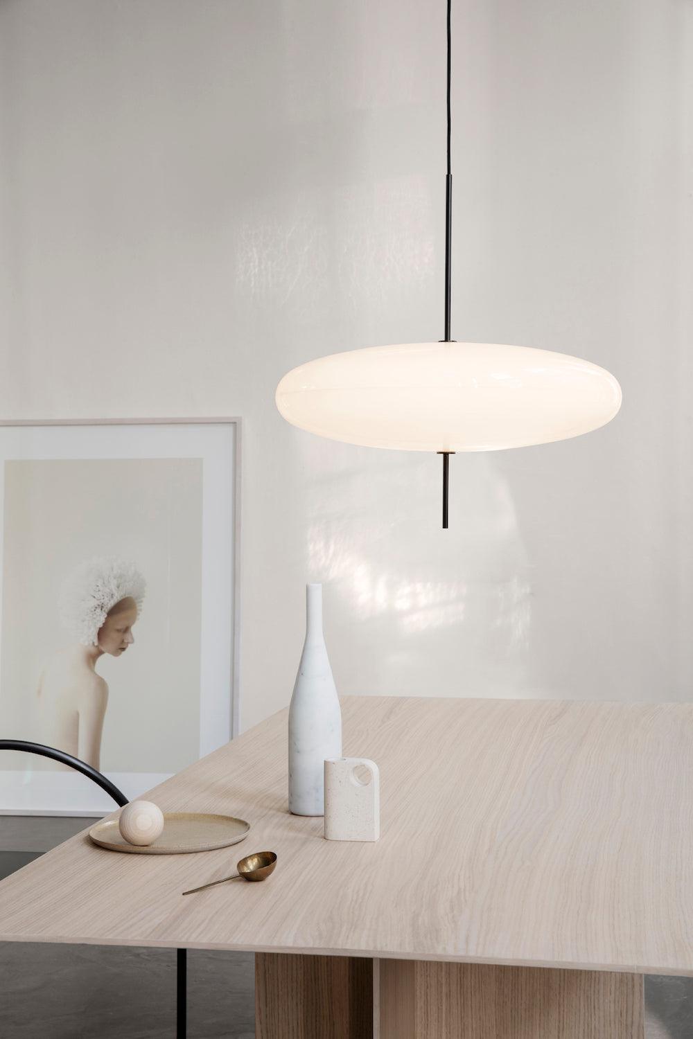 Opal Disc Pendant Light, Opalescent Shade, Black or White, E26/E27