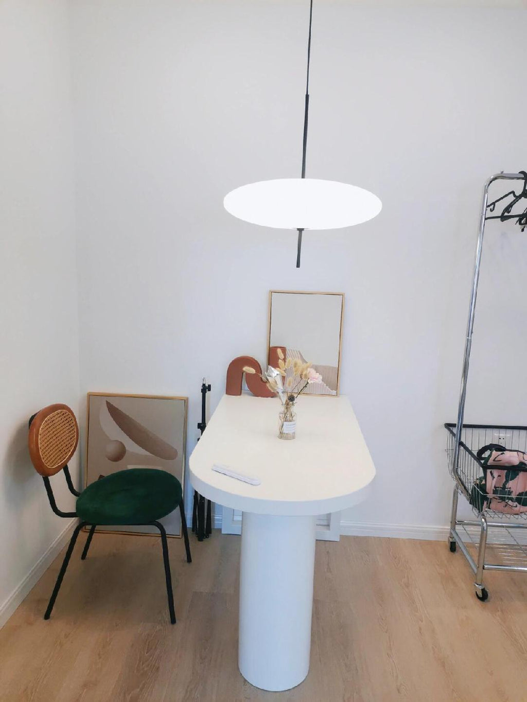 Opal Disc Pendant Light, Opalescent Shade, Black or White, E26/E27