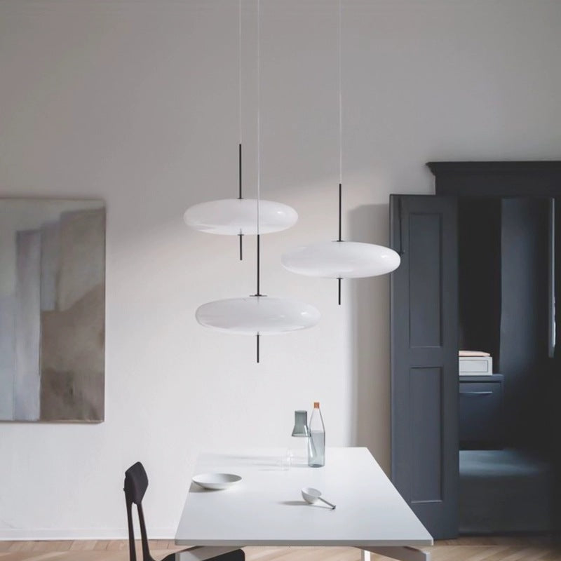 Opal Disc Pendant Light, Opalescent Shade, Black or White, E26/E27