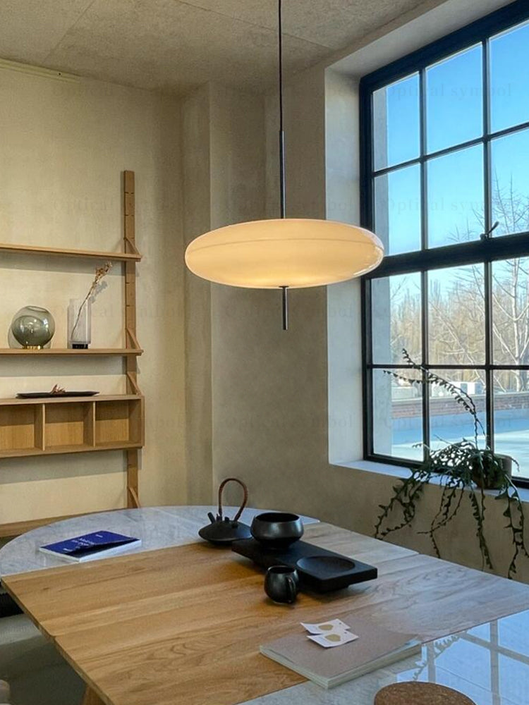 Opal Disc Pendant Light, Opalescent Shade, Black or White, E26/E27